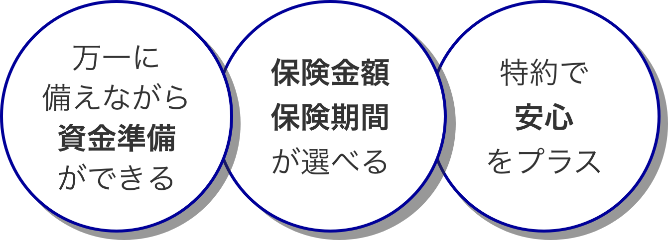 [万一に備えながら資金準備ができる][保険金額保険期間が選べる][特約で安心をプラス]